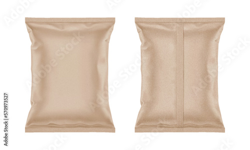 Foto Vector blank craft paper bag for packaging design, mockup template for food snack, chips, cookies, peanuts, candy