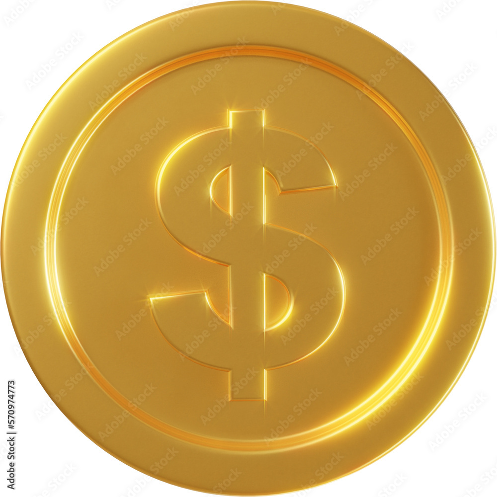 Golden dollar coin 3d render illustration Golden dollar coin 3d render illustration