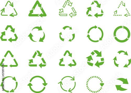 Reusable round arrows elements, lifecycle arrow symbol. Recycle logo, circle reduce eco icons. Environmental mark, ecology decent vector info pictograms