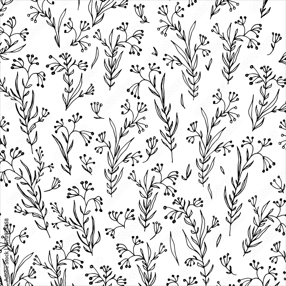 Fototapeta premium Seamless vector floral pattern. Black branches on white background.