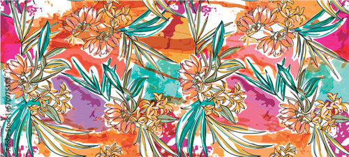 tropical pattern that looks like unfinished watercolors in monochrome tones, perfect pattern for textiles and decor