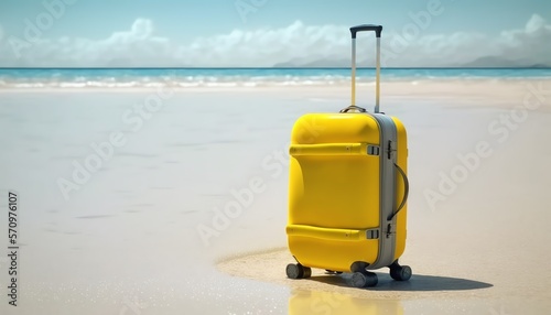 Yellow suitcase on the beach  ai generated 