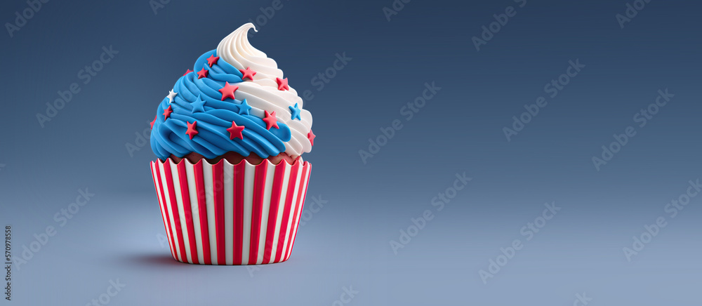Obraz premium 4th of July Cupcake Banner with Room for Copy (Created with Generative AI)