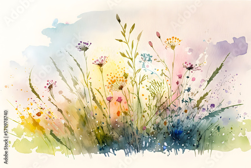 spring pastel floral flower meadow background generative ai 