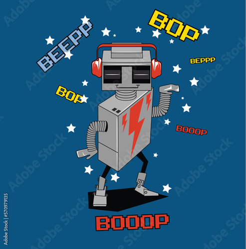 dancer robot in the street,vector cartoon