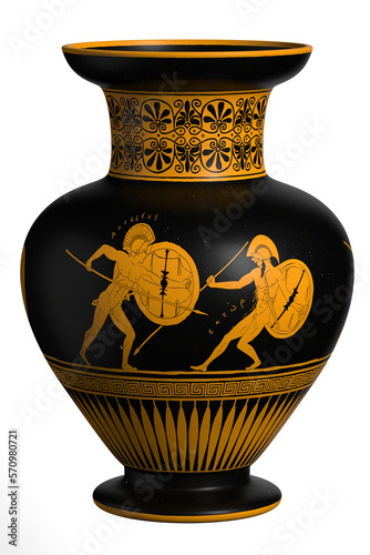 Antique ancient greek wine vase with meander pattern and ornament isolated on white background. 3d render