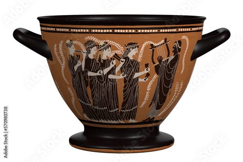 Antique ancient greek wine vase with meander pattern and ornament isolated on white background. 3d render