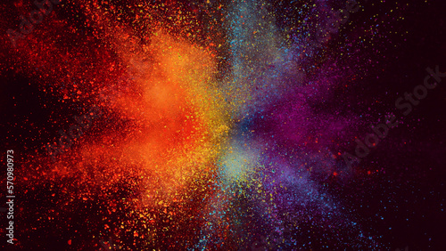 Colored powder explosion. Abstract closeup dust on backdrop. © Jag_cz