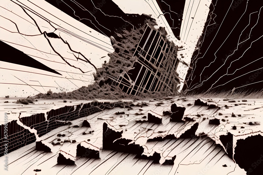 Earthquake crack draw line illustration - generative ai
