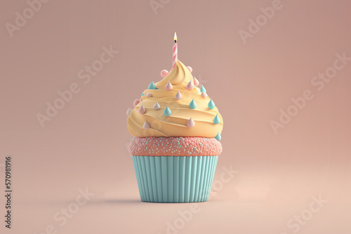 Birthday Cupcake with Candles (Created with Generative AI)