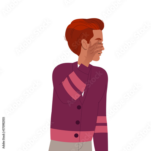 Man Crying from Sorrow and Grief Vector Illustration
