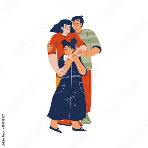 Happy Parents with Kid Hugging Feeling Love and Positive Emotion Vector Illustration
