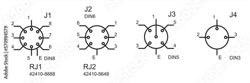 Conditional graphic designations of connectors: audio, rj, din socket.
Vector icons of electronic components of an electrical diagram.
