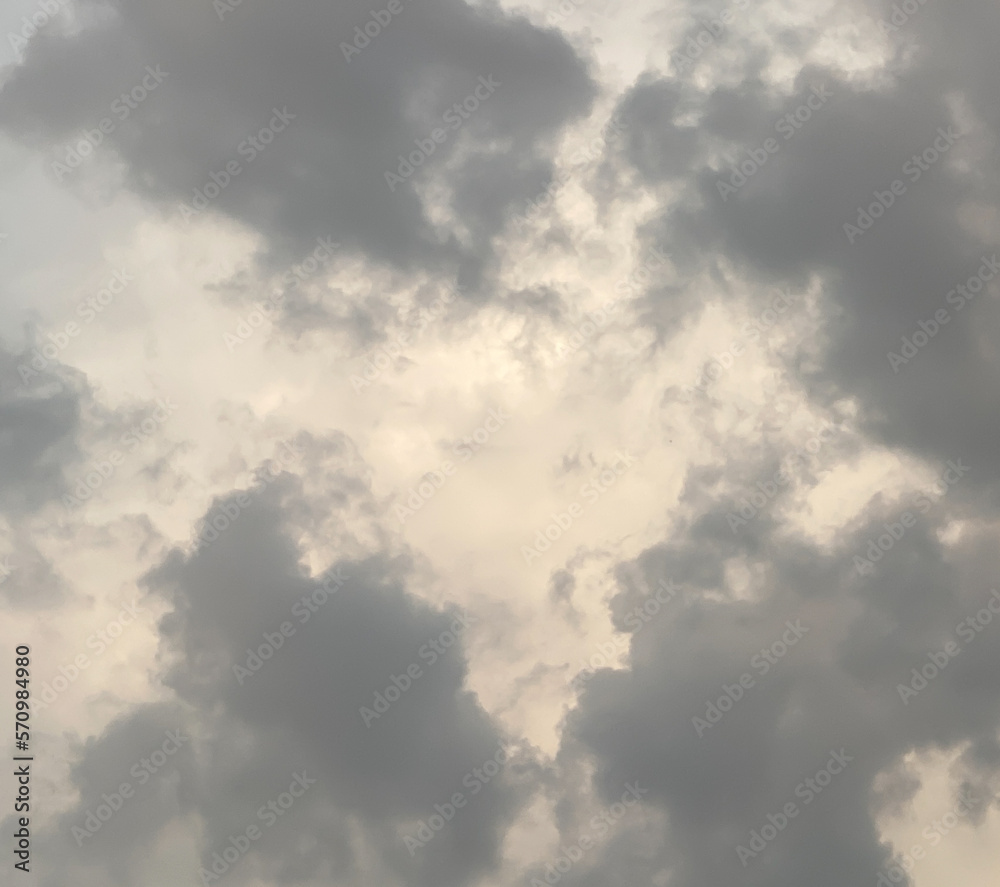 Fototapeta premium Sky and fluffy cloud scenery in the morning is incredibly calming to start the day,sky and fluffy white cloud made me feel relaxed,sky and fluffy cloud scenery take a majestic and breathtaking beauty
