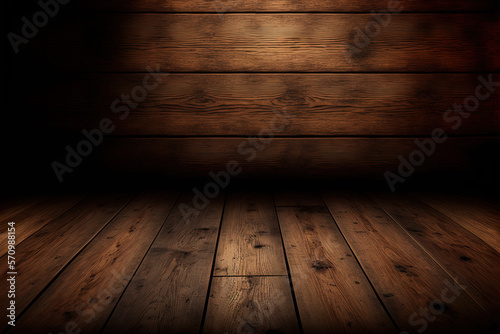 Dunkler leerer Raum aus braunem Holz mit Lichtspot, Holzraum 
