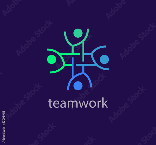 Linear teamwork and human solidarity idea logo. Unique color transitions. people logo template. vector.