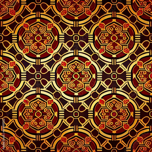 Chinese traditional festive patterns, geometric shapes, 3D, in red and gold