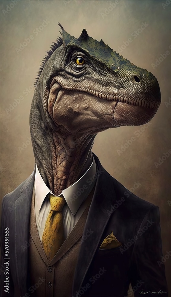 Portrait of a Dinosaur in a Business Suit, Ready for Action. GENERATED AI. Portrait of a Dinosaur in a Business Suit, Ready for Action. GENERATED AI.