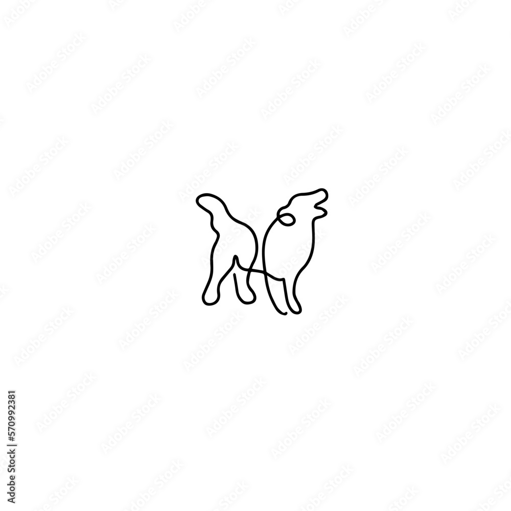 Line drawing barking dog tattoo. Vector illustration. Free single line drawing. Outline drawing of standing dog silhouette, one line continuous art. Dogs outline drawn.