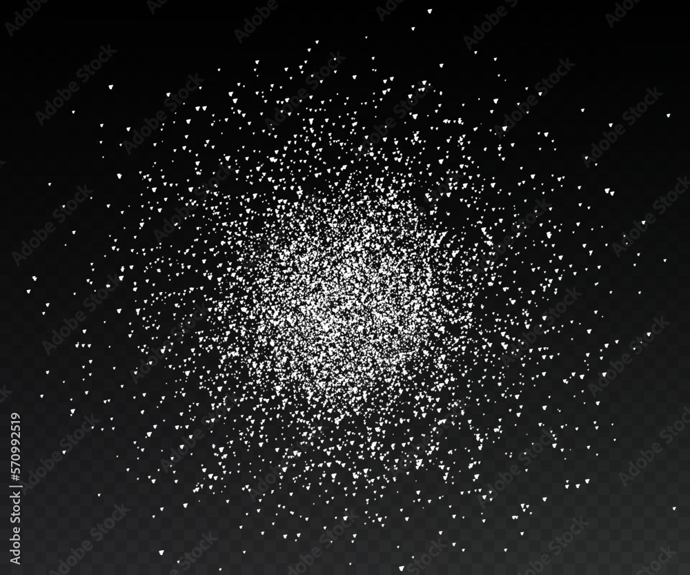 Design element for kitchen, bakery, advertising, video. Powdered sugar png explosion or splash, falling flour, salt powder falling gently. Top view 3d effect