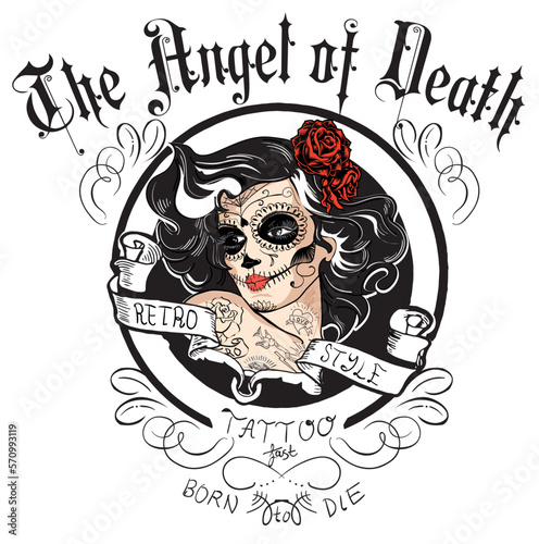 Day of dead girl black and white illustration