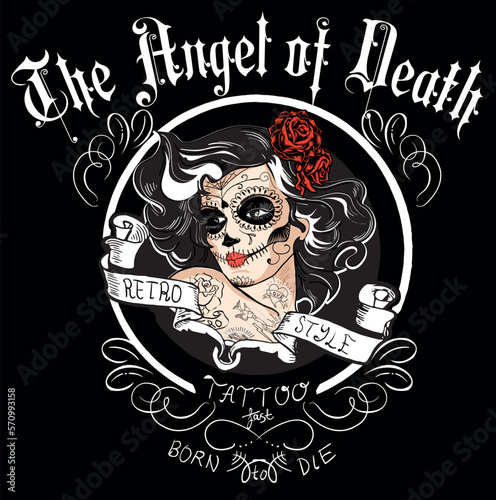 Day of dead girl black and white illustration