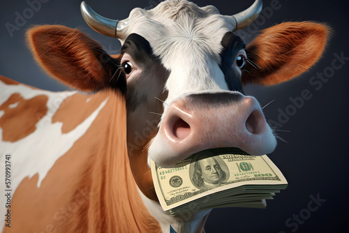cow with money in the mouth generative ai illustration