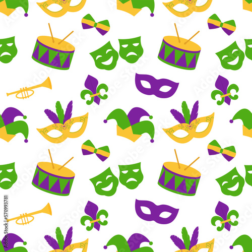 Seamless pattern Mardi Gras symbol vector illustration