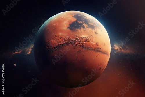 View from space of the planet Mars. Generative AI
