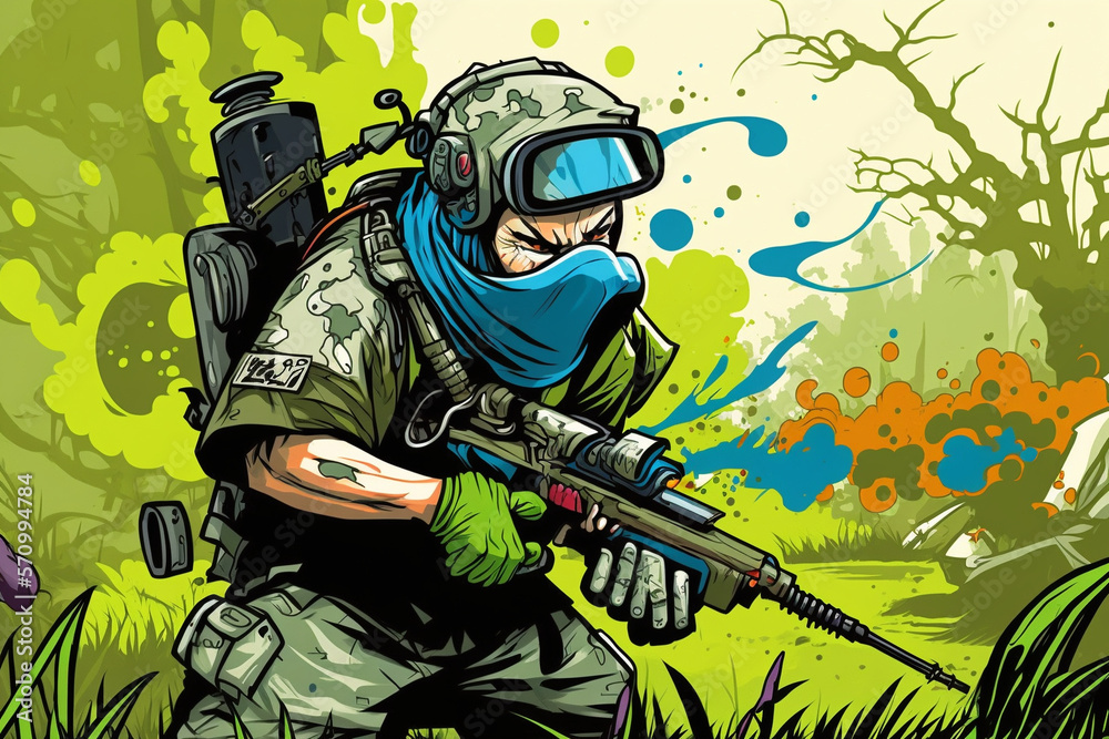 Person in Full Gear Playing Paintball in Cartoon Style (Generative AI) Person in Full Gear Playing Paintball in Cartoon Style (Generative AI)