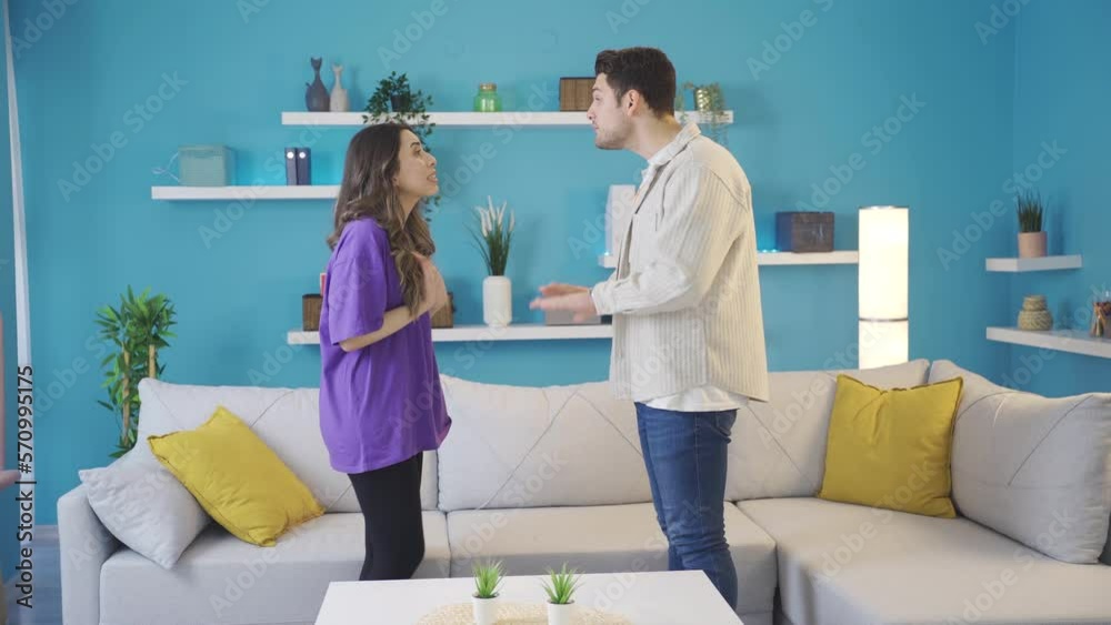 Stressed young man in unhappy and deteriorating relationship is leaving his girlfriend and young woman is upset and suffering from love pain. Stressed young man in unhappy and deteriorating relationship is leaving his girlfriend and young woman is upset and suffering from love pain.
