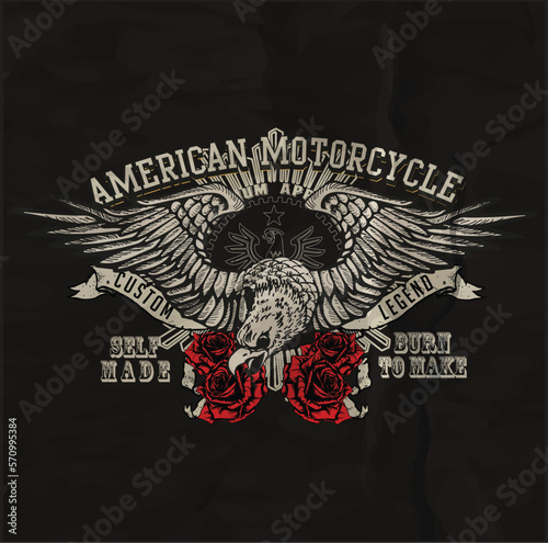 vintage custom motorbike graphic, eagle illustration