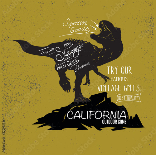 vintage historical label design with grunge effect.world fossil cultures.dinosaur silhouettes

