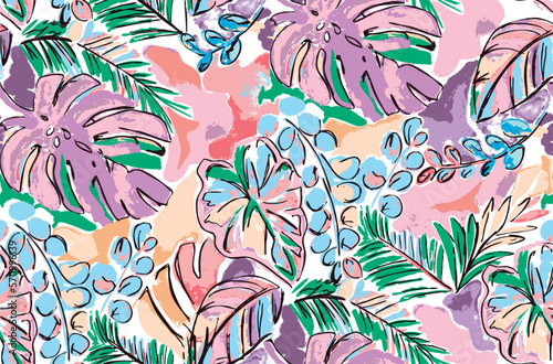 Summer floral pattern looking like unfinished watercolors, perfect for textiles and decoration
