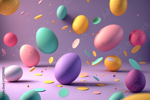 Colorful matte easter eggs background. AI Generative.