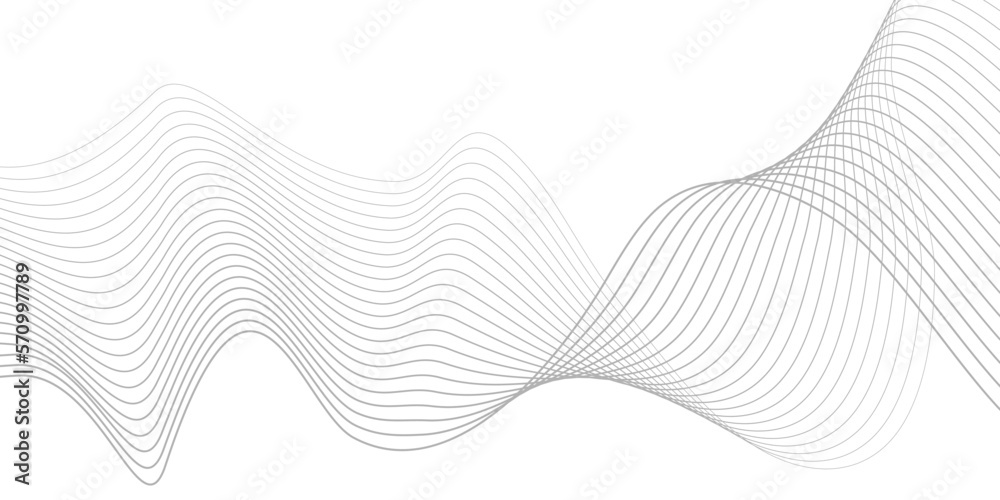 Undulate Grey Wave Swirl, frequency sound wave, twisted curve lines with blend effect. Technology, data science, geometric border. Isolated on white background. Vector illustration. - obrazy, fototapety, plakaty 