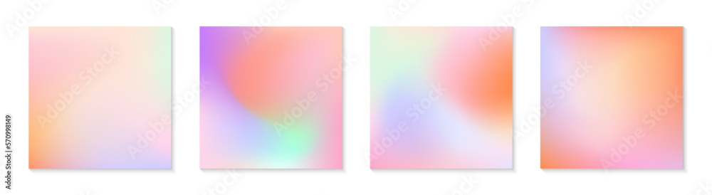 Vector set of mesh gradient backgrounds in bright colors.California sunset mood.Abstract fluid illustrations in y2k aesthetic.Modern templates for banners,branding design,social media,covers.