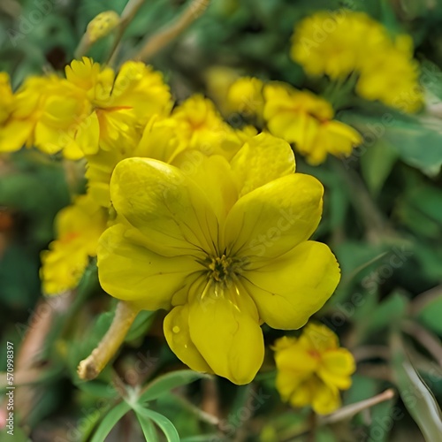 Flor amarilla florenciendo en la naturaleza. Concepto de primavera. Generado con inteligencia artificial (AI) (IA)