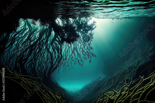 Underwater deep-sea gorge. ...