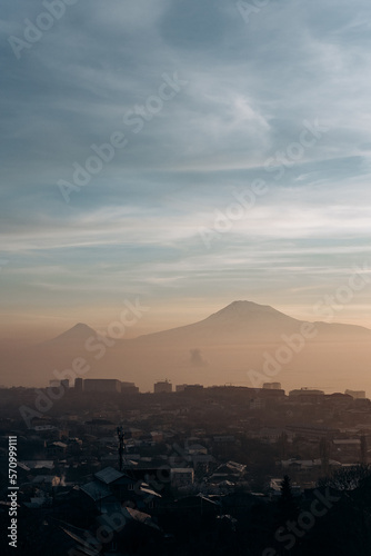 Mount Ararat on the background of the city of Yerevan
