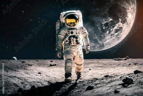 Astronaut walking on the moon, Generative AI © Sylwester