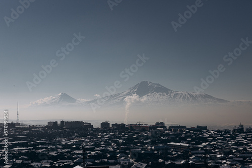 Mount Ararat on the background of the city of Yerevan