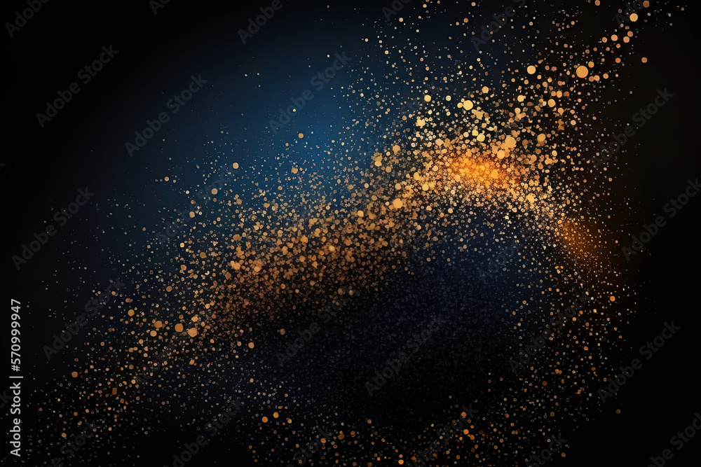 Magical neon background with bokeh and tiny particles, explosion and swirl of sparkles and confetti. Abstract dark background. AI