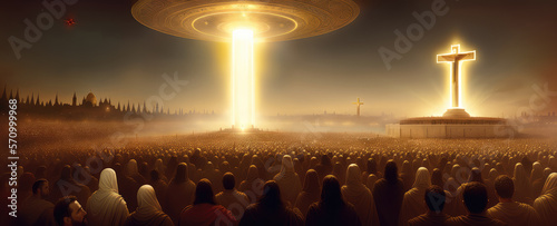 Judgement day. The return of Jesus Christ, Bible concept. Illustration. Generative AI