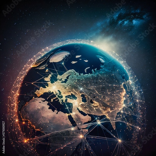 Global world network and telecommunications. Generative AI