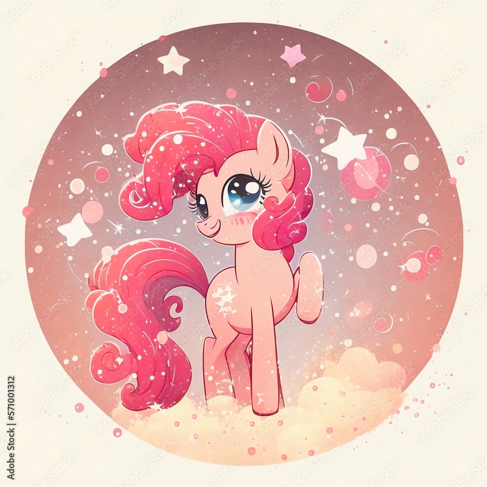 My little pony pinkie pie with glitter and stars. Invitation card ...