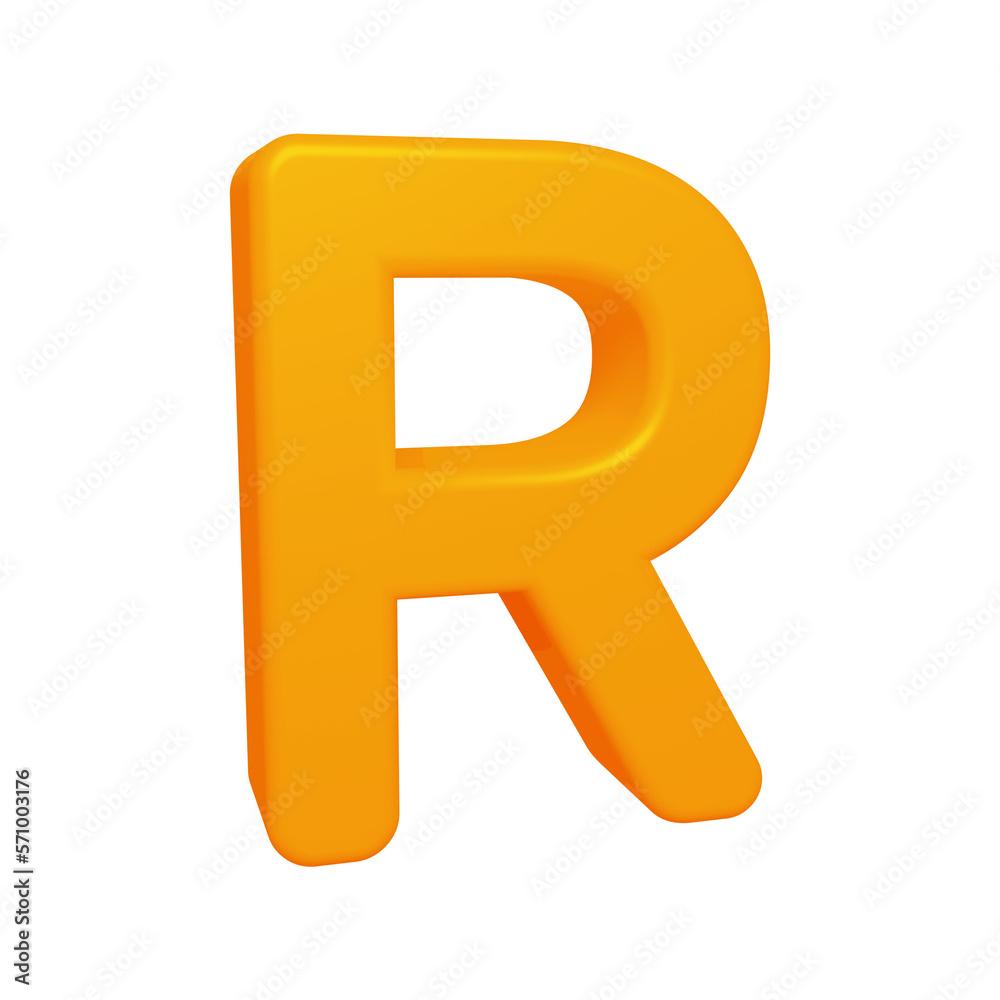 Orange alphabet letter r in 3d render