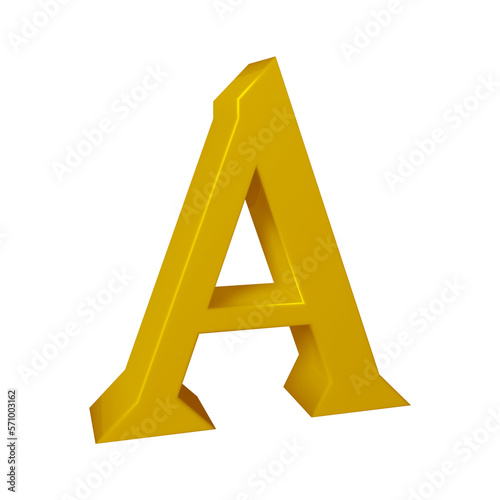 Golden alphabet letter a in 3d render