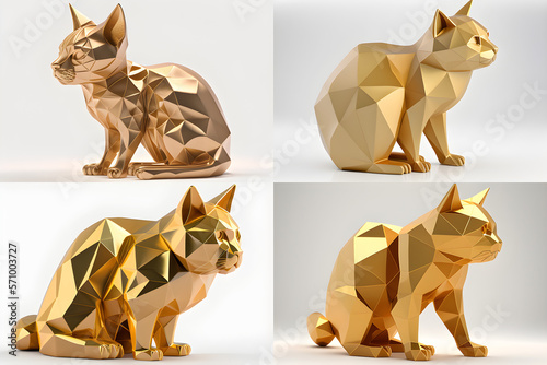AI Generated, Animal chinese zodiac (with others) in 3D low poligon model with gold color material on the white background.