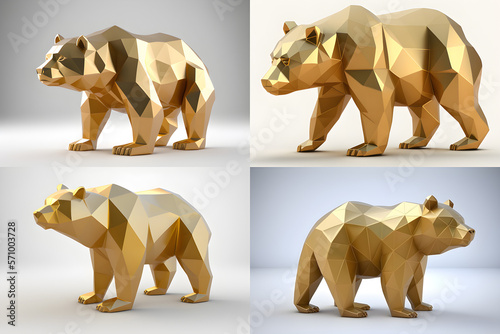 AI Generated, Animal chinese zodiac (with others) in 3D low poligon model with gold color material on the white background.